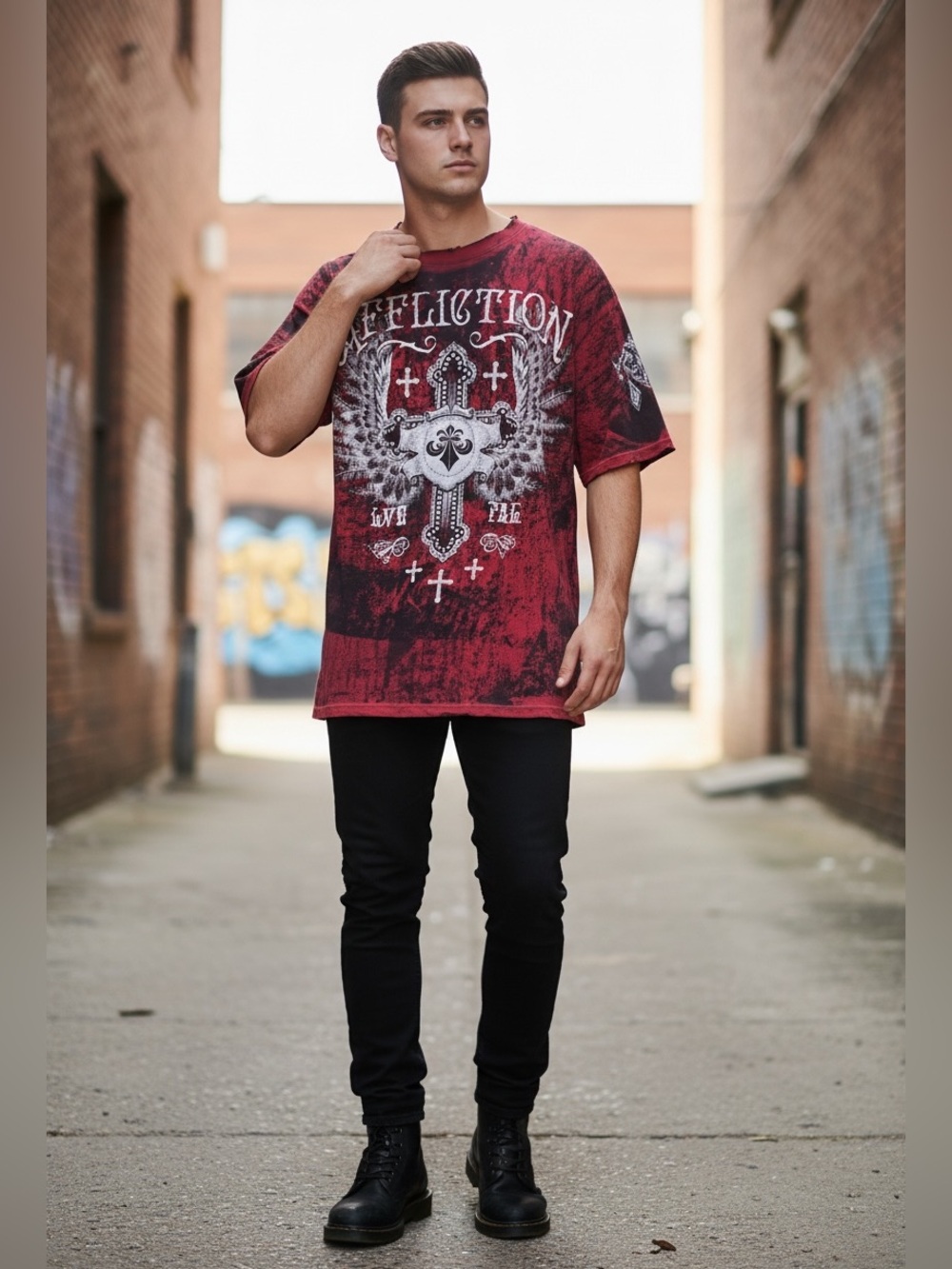 Vintage Affliction T Shirt Distressed Tee Cross Goth Mall Grunge MMA Tapout XXL